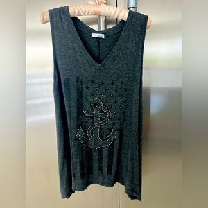 Dark Grey Tank Top with Rhinestone Anchor